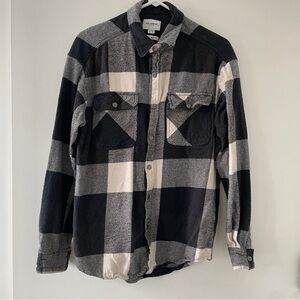 100% Cotton Pull&Bear Black, Gray, Cream Plaid Snap-Front Botton Up Shirt Jacket